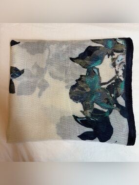 Floral Print Women's Wrap Scarf in Teal and Cream